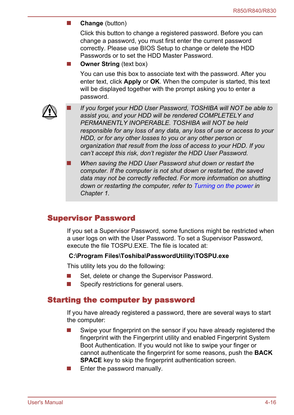 Supervisor password, Starting the computer by password | Toshiba Satellite R830 User Manual | Page 137 / 212