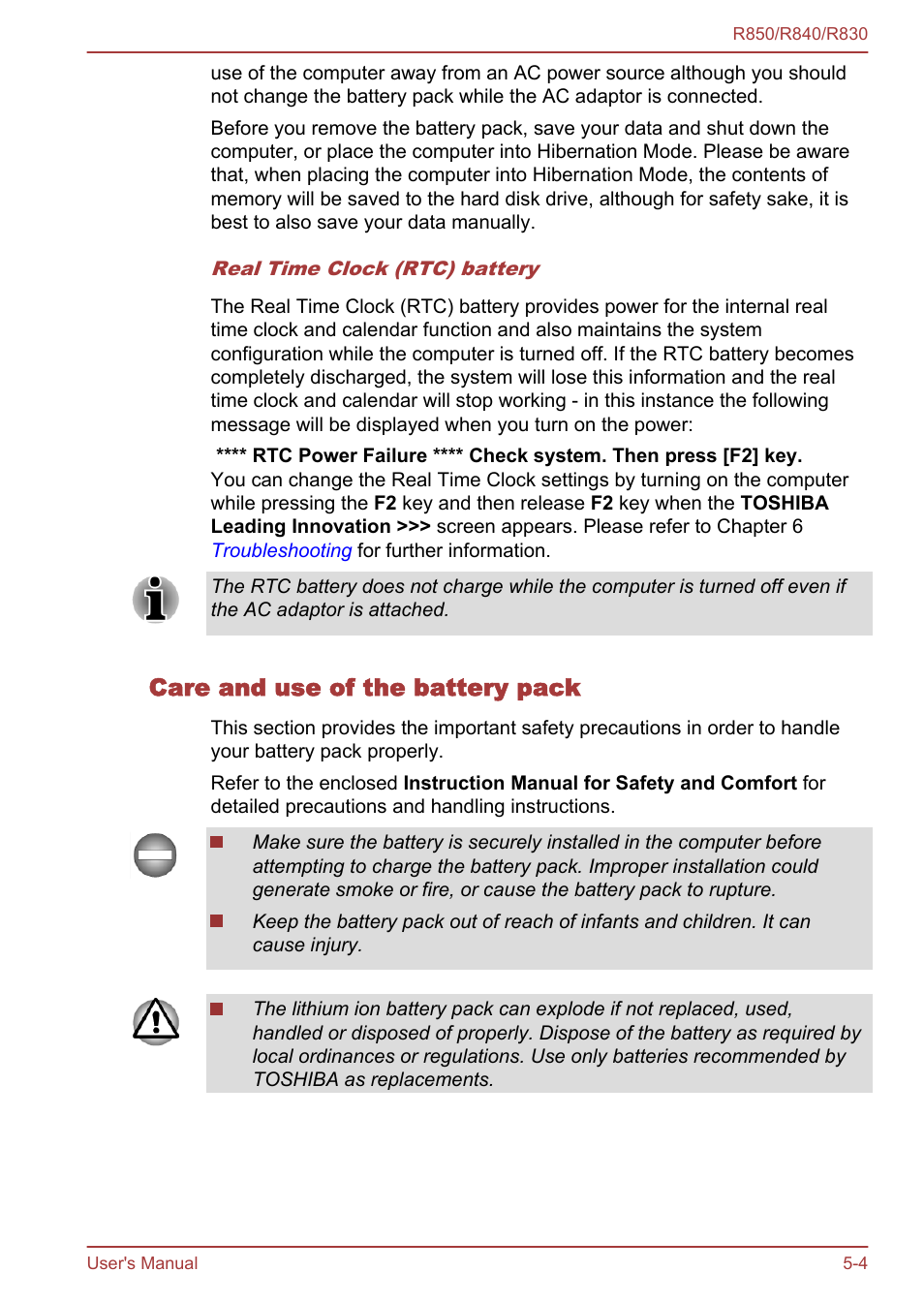 Care and use of the battery pack | Toshiba Satellite R830 User Manual | Page 155 / 212