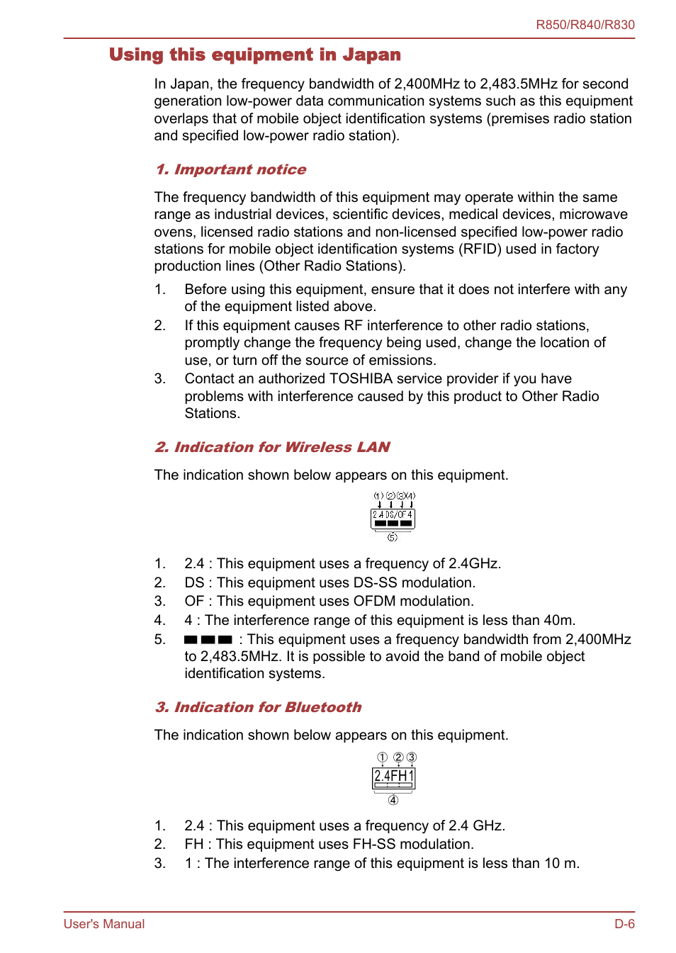 Using this equipment in japan | Toshiba Satellite R830 User Manual | Page 195 / 212