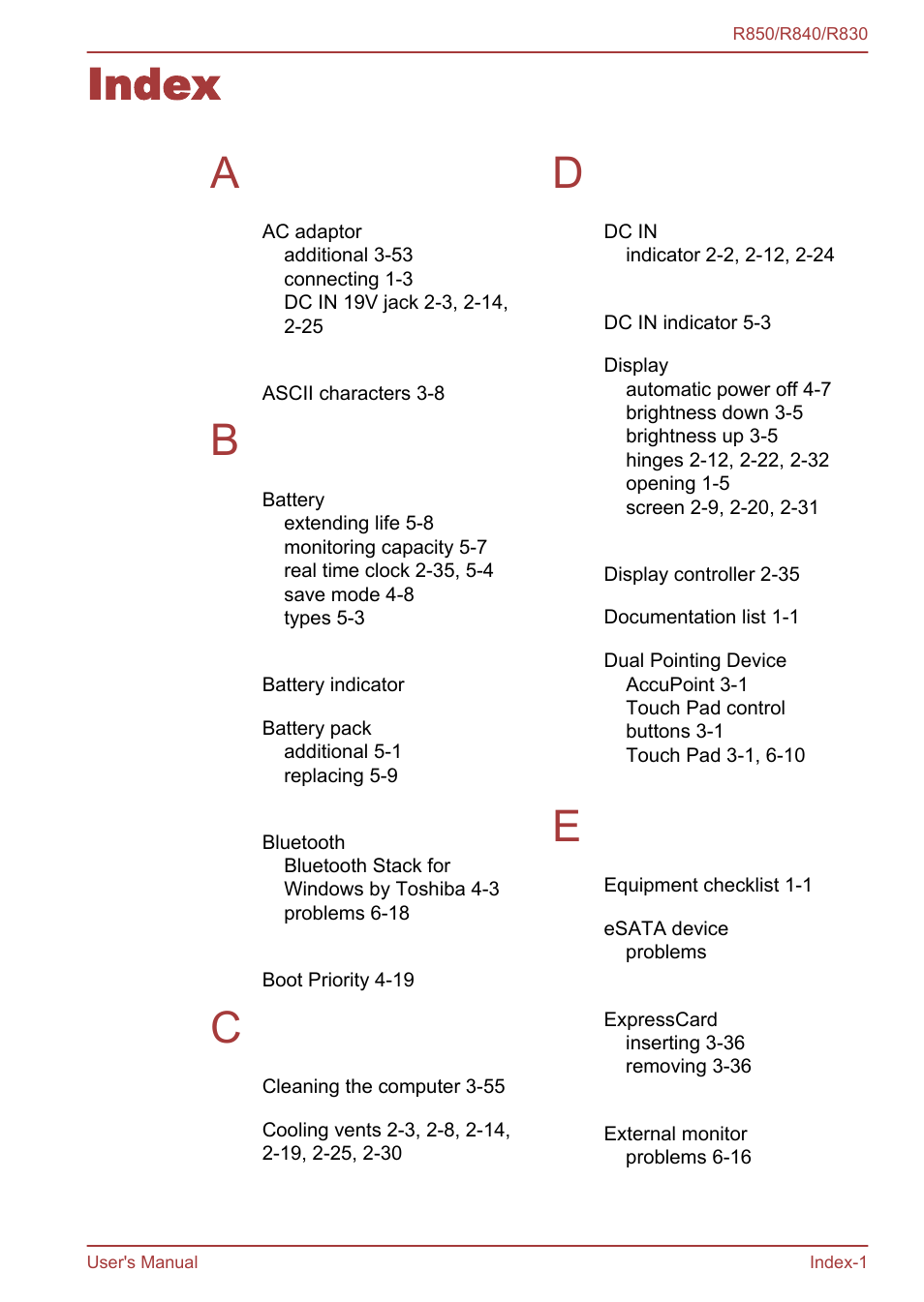 Index, Index a | Toshiba Satellite R830 User Manual | Page 208 / 212