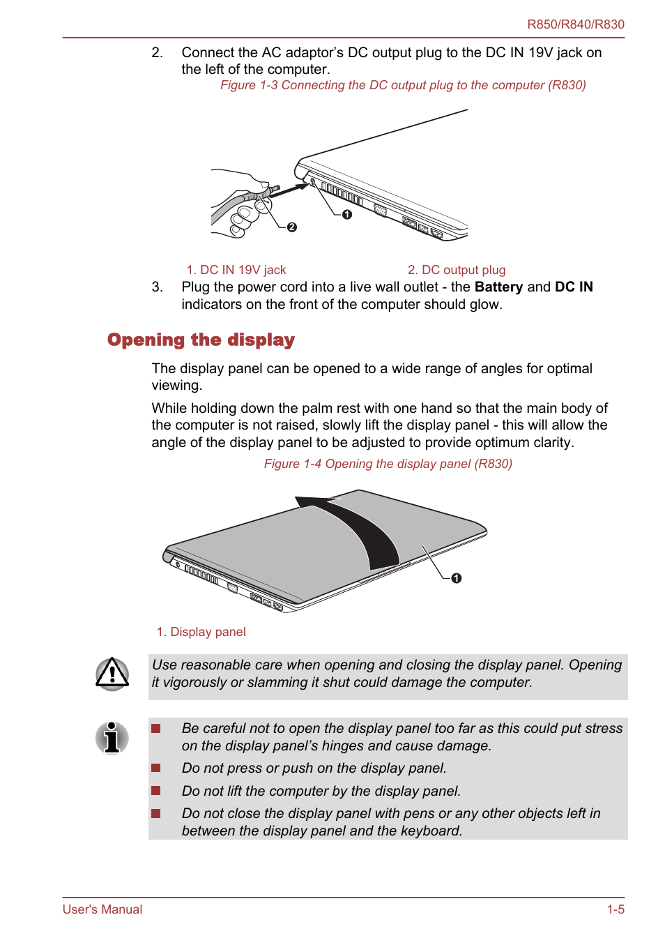 Opening the display | Toshiba Satellite R830 User Manual | Page 22 / 212