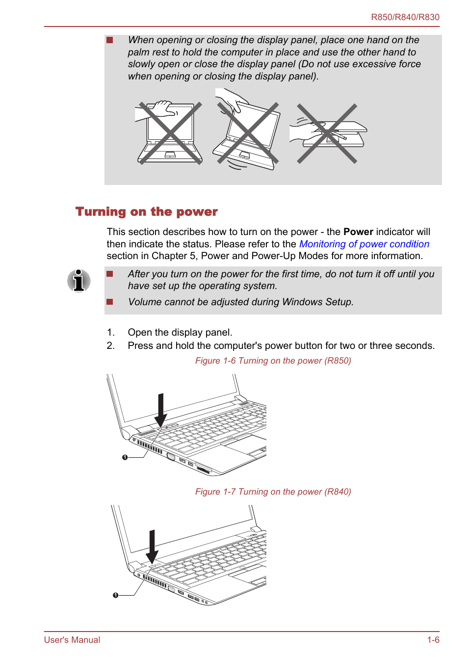 Turning on the power | Toshiba Satellite R830 User Manual | Page 23 / 212