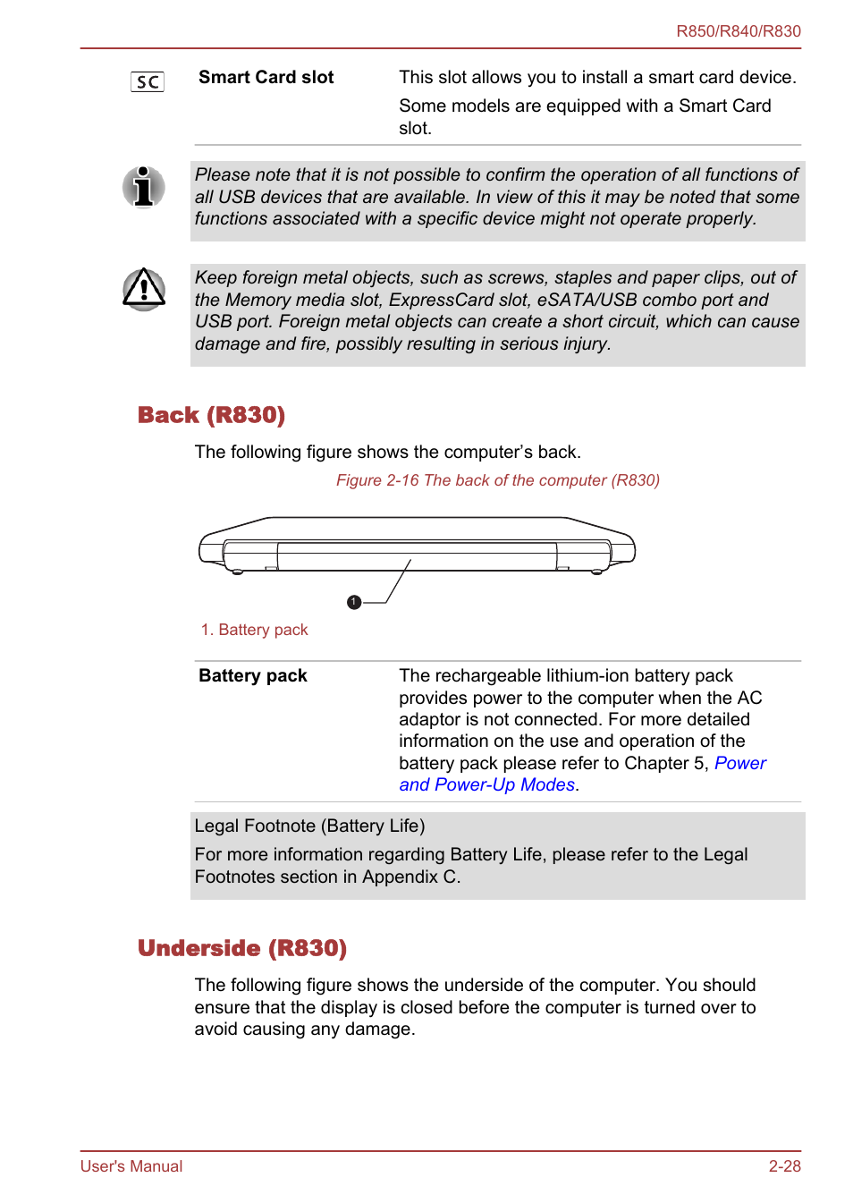 Back (r830), Underside (r830) | Toshiba Satellite R830 User Manual | Page 56 / 212