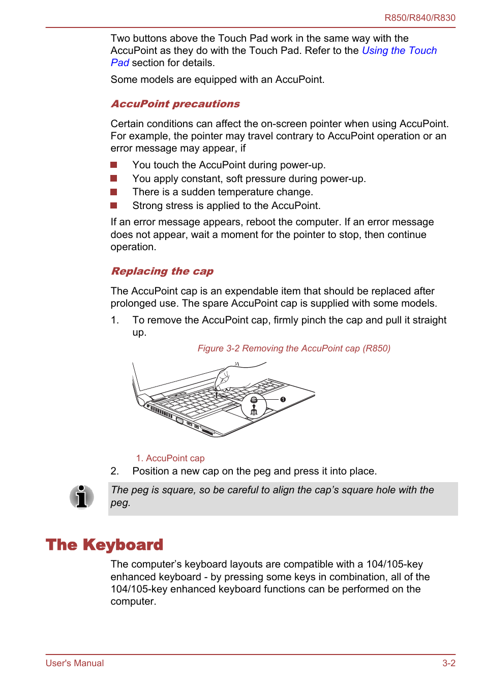 The keyboard, The keyboard -2, Keys. refer to the | Section | Toshiba Satellite R830 User Manual | Page 67 / 212