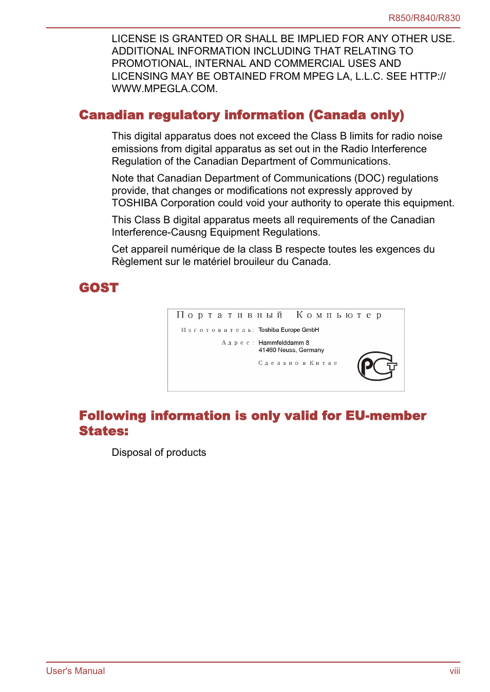 Toshiba Satellite R830 User Manual | Page 8 / 212