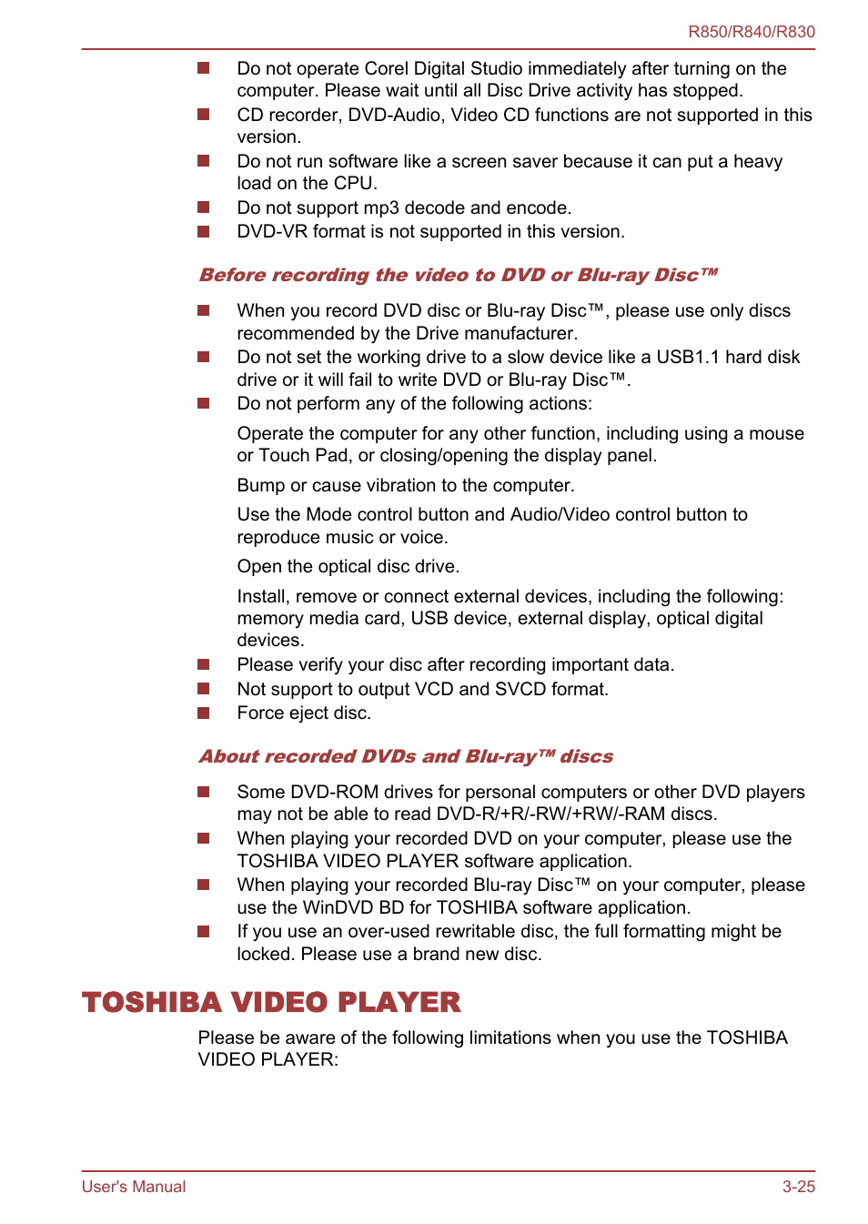 Toshiba video player, Toshiba video player -25 | Toshiba Satellite R830 User Manual | Page 90 / 212