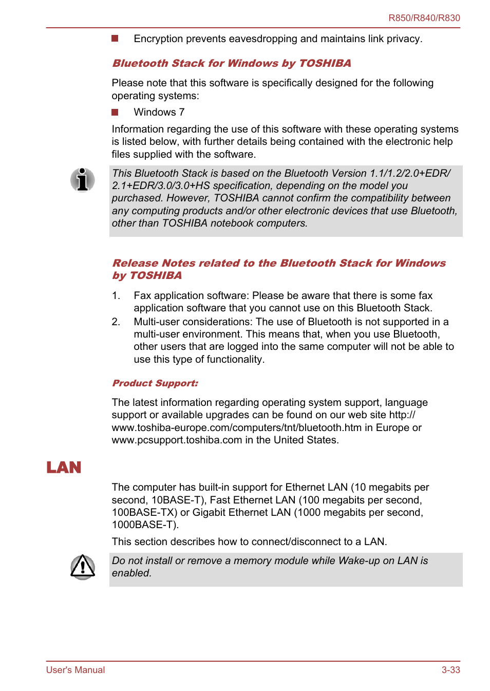 Lan -33 | Toshiba Satellite R830 User Manual | Page 98 / 212