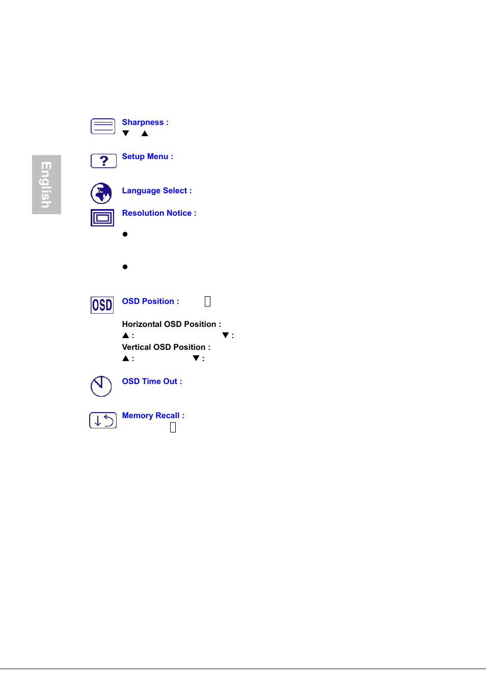 English | AOC 177S User Manual | Page 9 / 37