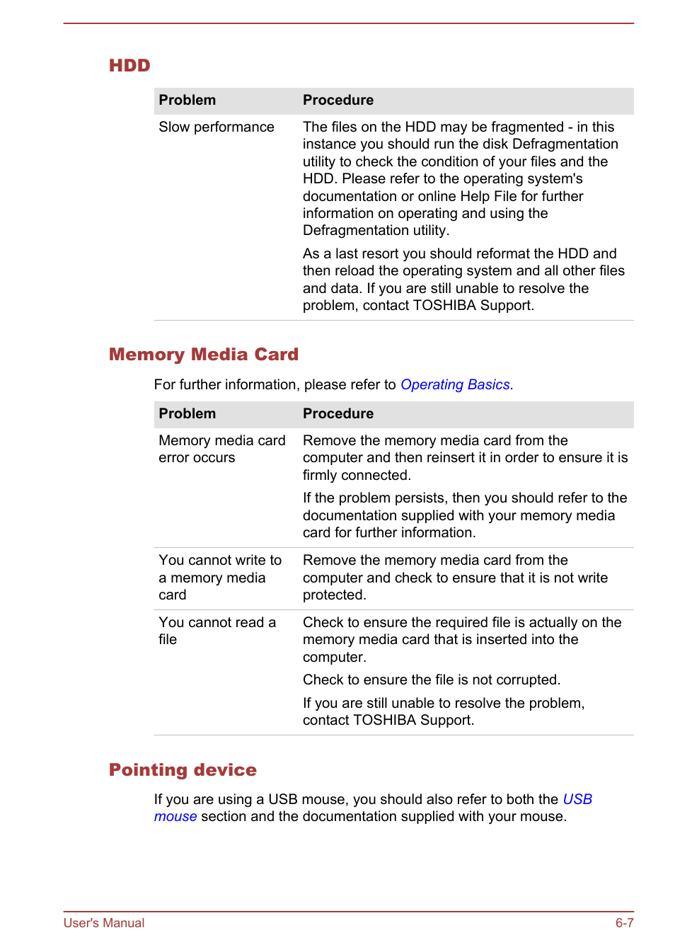 Memory media card, Pointing device | Toshiba Portege Z30T-A User Manual | Page 125 / 156