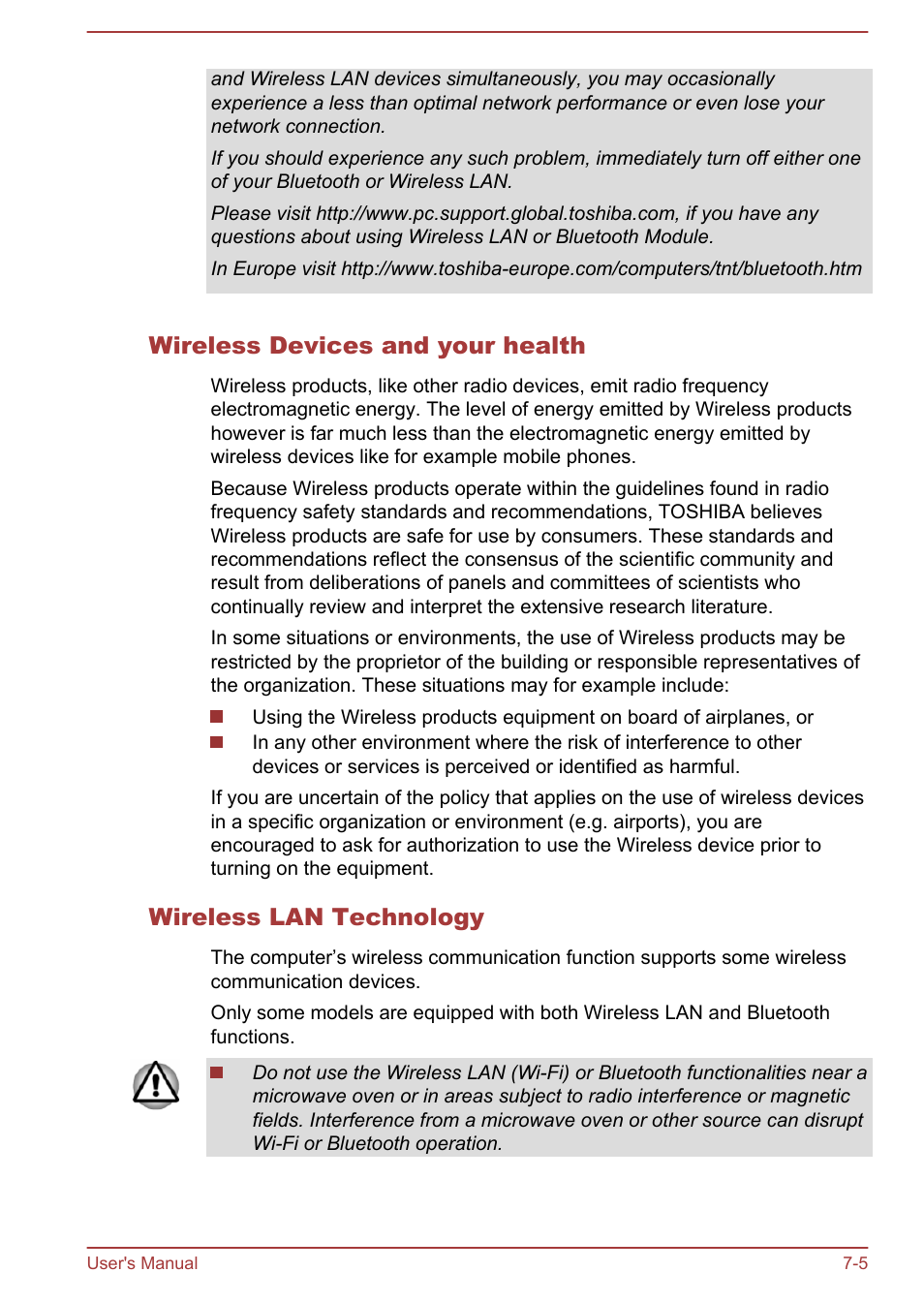 Wireless devices and your health, Wireless lan technology | Toshiba Portege Z30T-A User Manual | Page 137 / 156