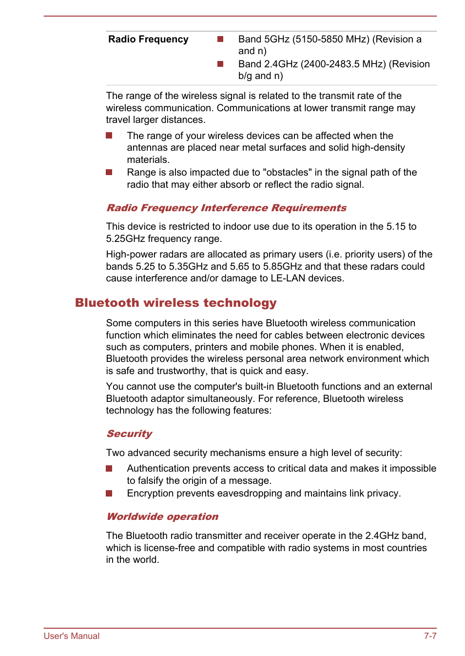 Bluetooth wireless technology | Toshiba Portege Z30T-A User Manual | Page 139 / 156