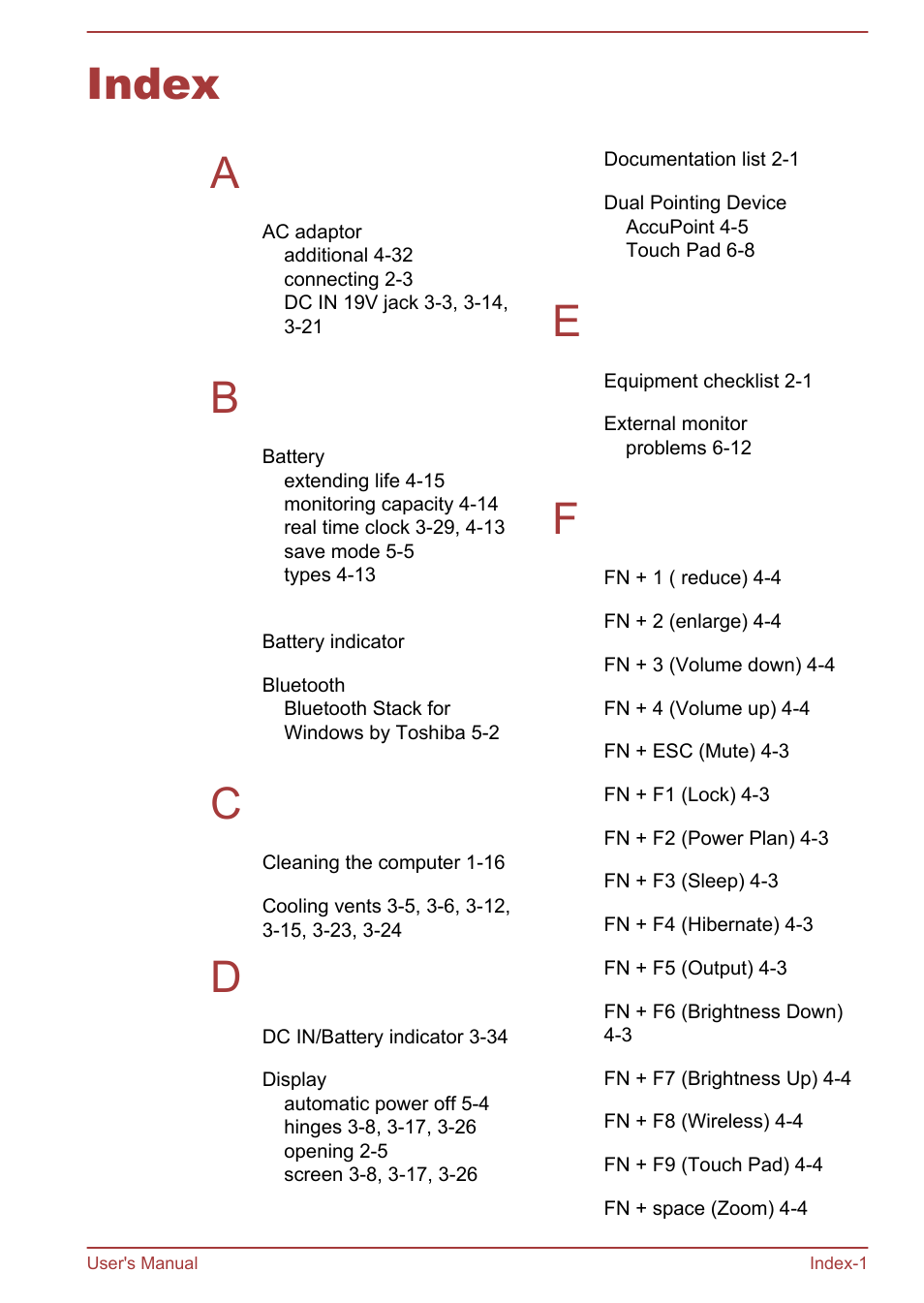 Index, Index a | Toshiba Portege Z30T-A User Manual | Page 154 / 156