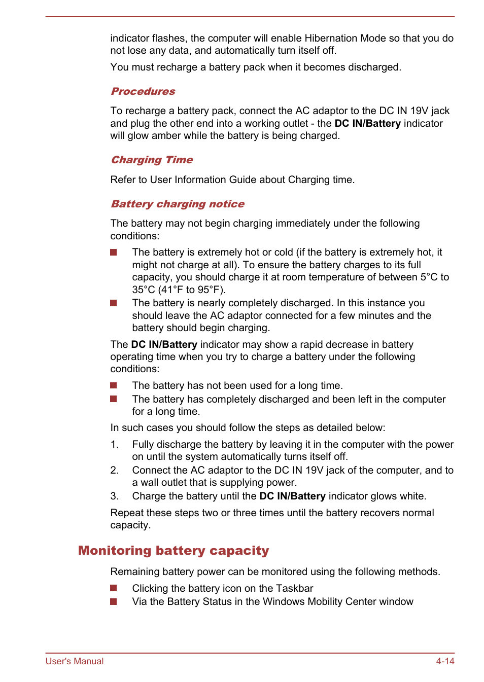 Monitoring battery capacity | Toshiba Portege Z30T-A User Manual | Page 80 / 156