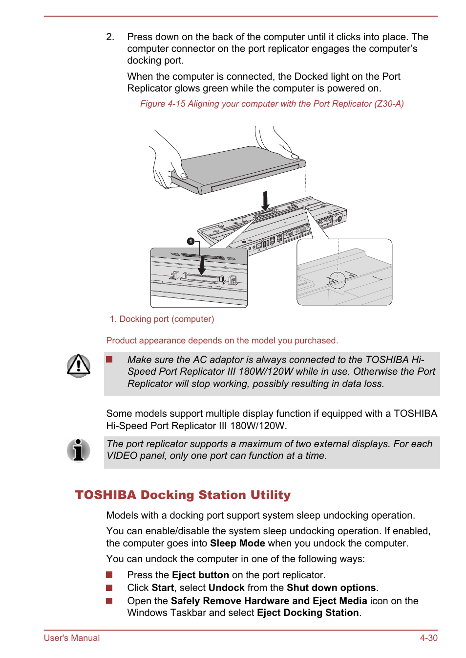 Toshiba docking station utility | Toshiba Portege Z30T-A User Manual | Page 96 / 156