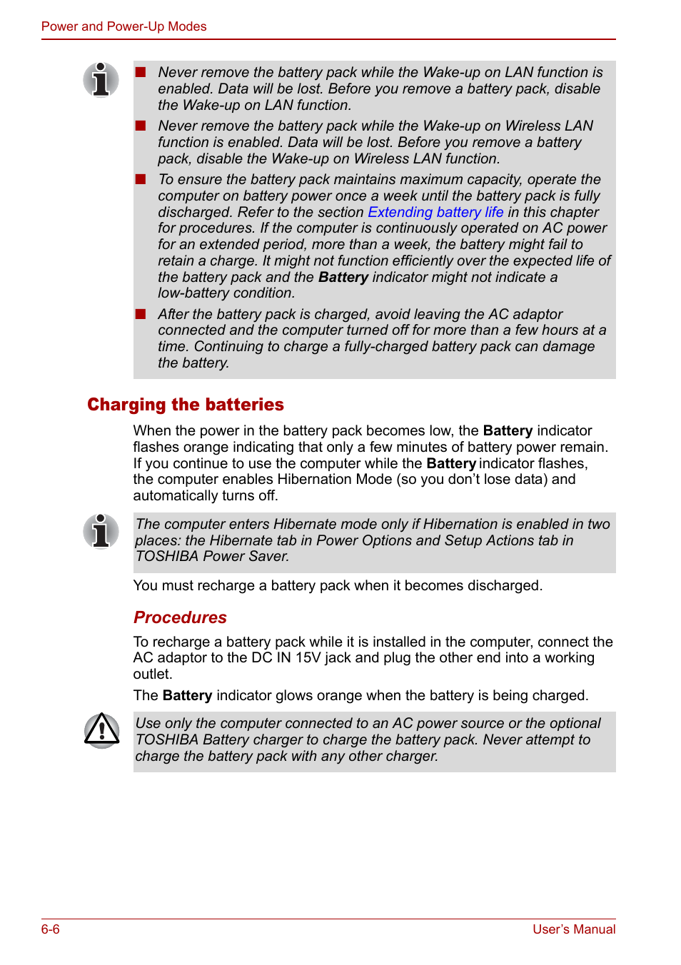 Charging the batteries | Toshiba Satellite Pro A120 (PSAC0) User Manual | Page 106 / 220