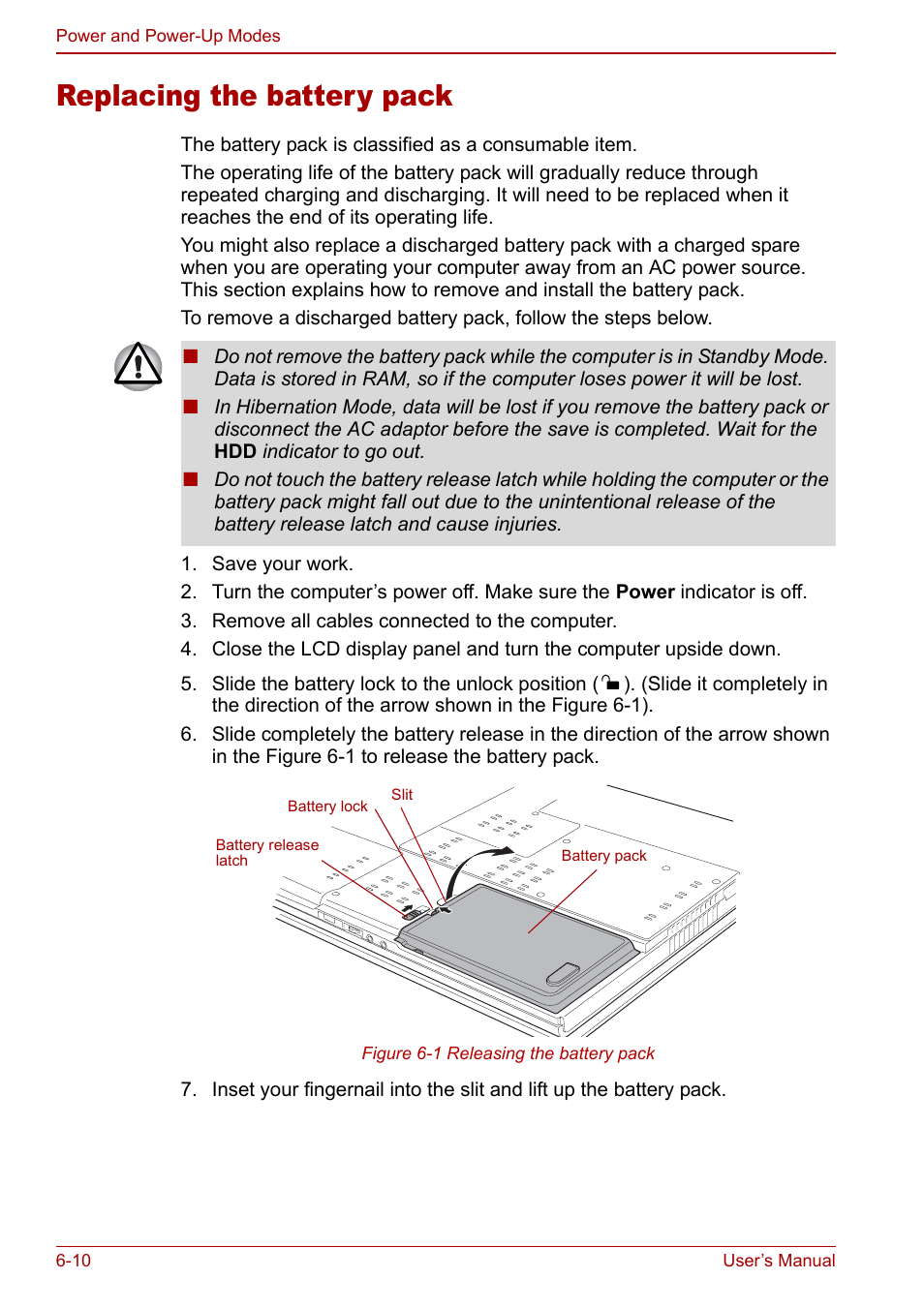Replacing the battery pack, Replacing the battery pack -10 | Toshiba Satellite Pro A120 (PSAC0) User Manual | Page 110 / 220