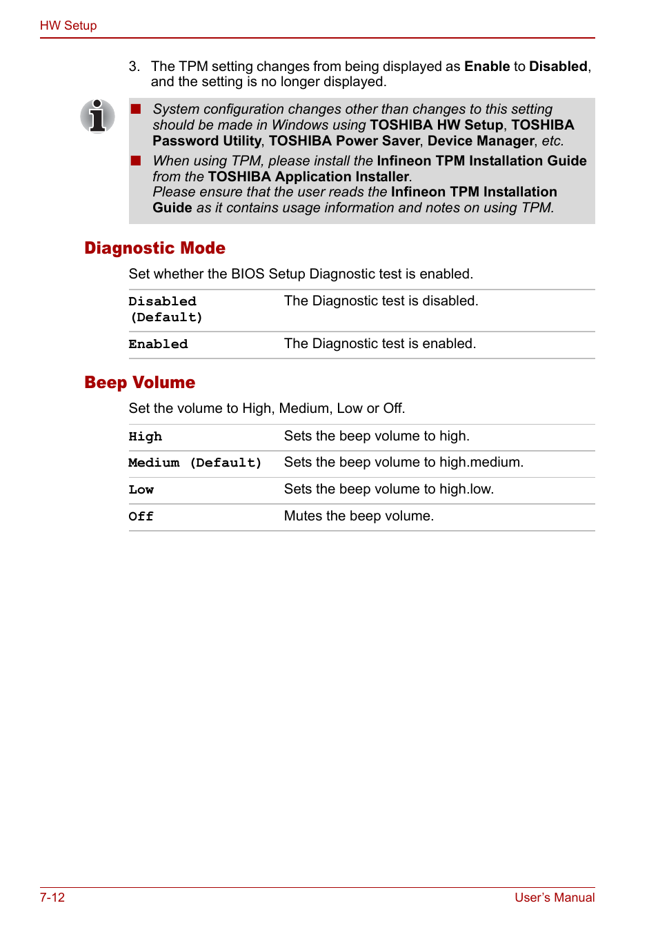 Diagnostic mode, Beep volume | Toshiba Satellite Pro A120 (PSAC0) User Manual | Page 128 / 220
