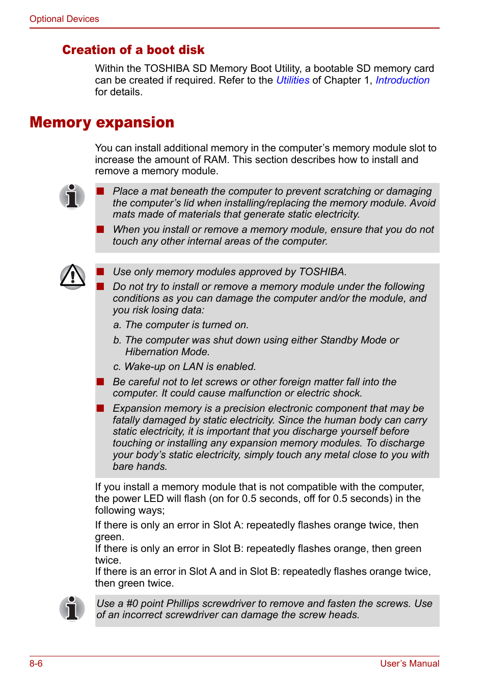 Memory expansion, Memory expansion -6, Creation of a boot disk | Toshiba Satellite Pro A120 (PSAC0) User Manual | Page 134 / 220