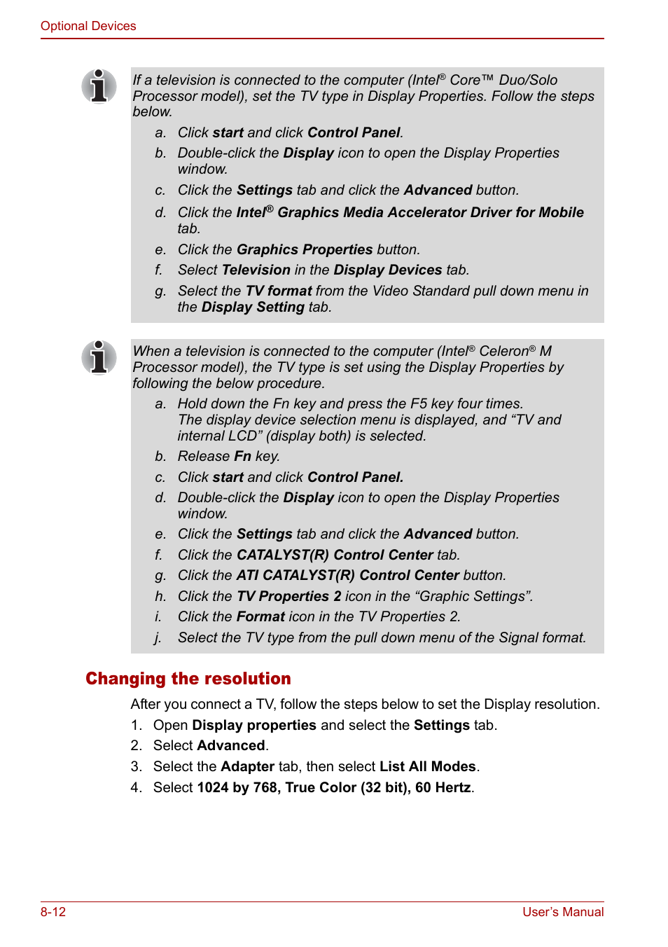 Changing the resolution | Toshiba Satellite Pro A120 (PSAC0) User Manual | Page 140 / 220