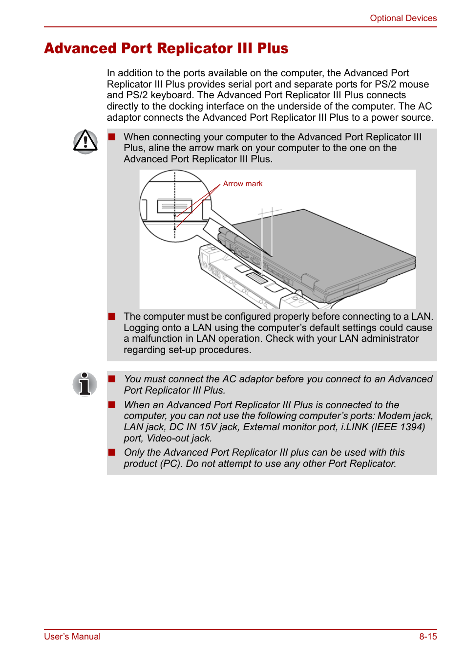 Advanced port replicator iii plus, Advanced port replicator iii plus -15 | Toshiba Satellite Pro A120 (PSAC0) User Manual | Page 143 / 220