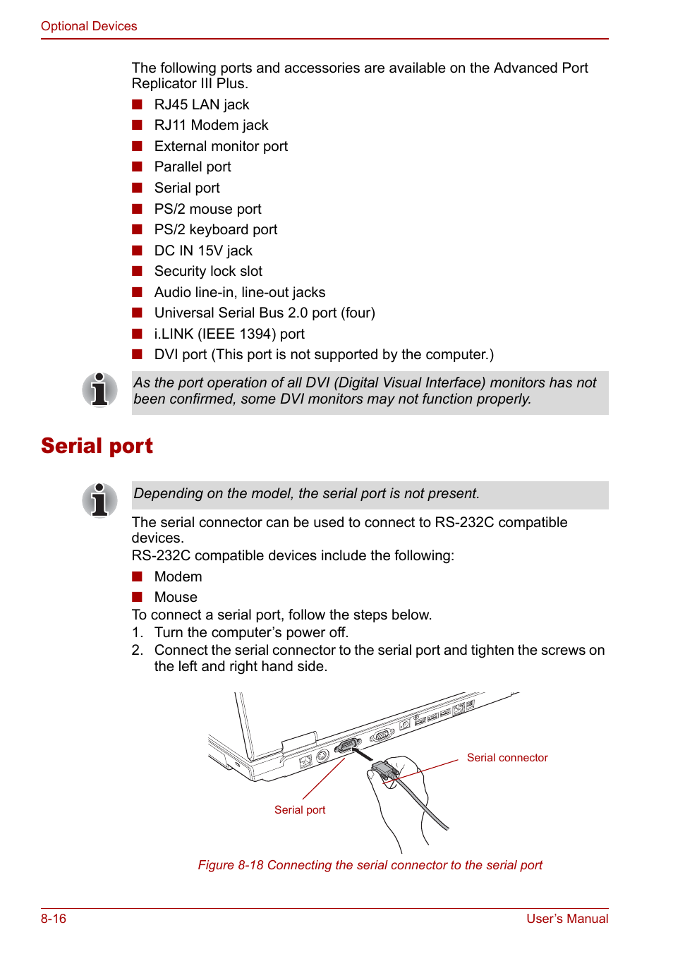 Serial port, Serial port -16 | Toshiba Satellite Pro A120 (PSAC0) User Manual | Page 144 / 220