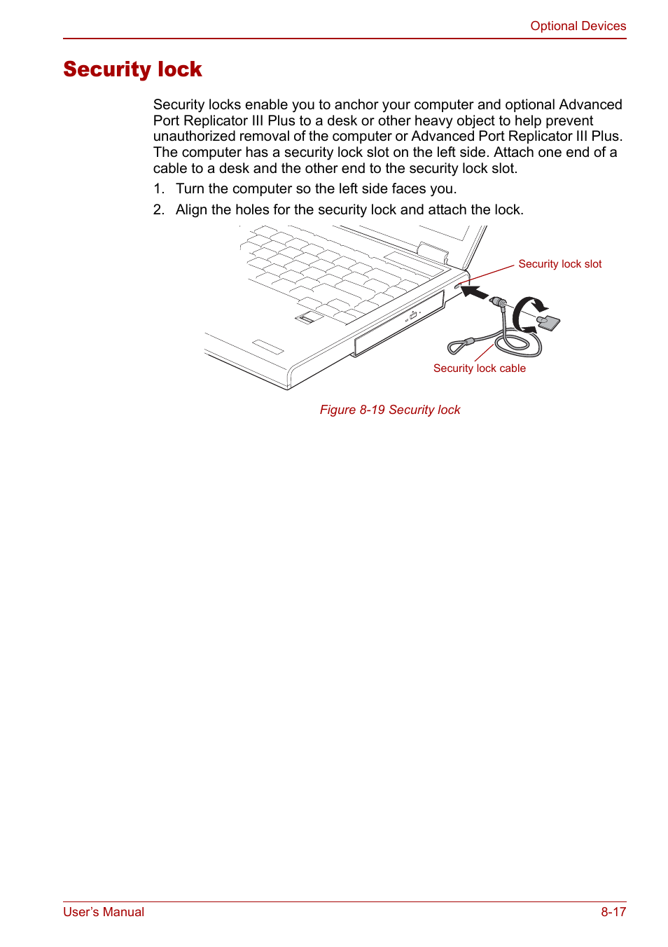 Security lock, Security lock -17 | Toshiba Satellite Pro A120 (PSAC0) User Manual | Page 145 / 220