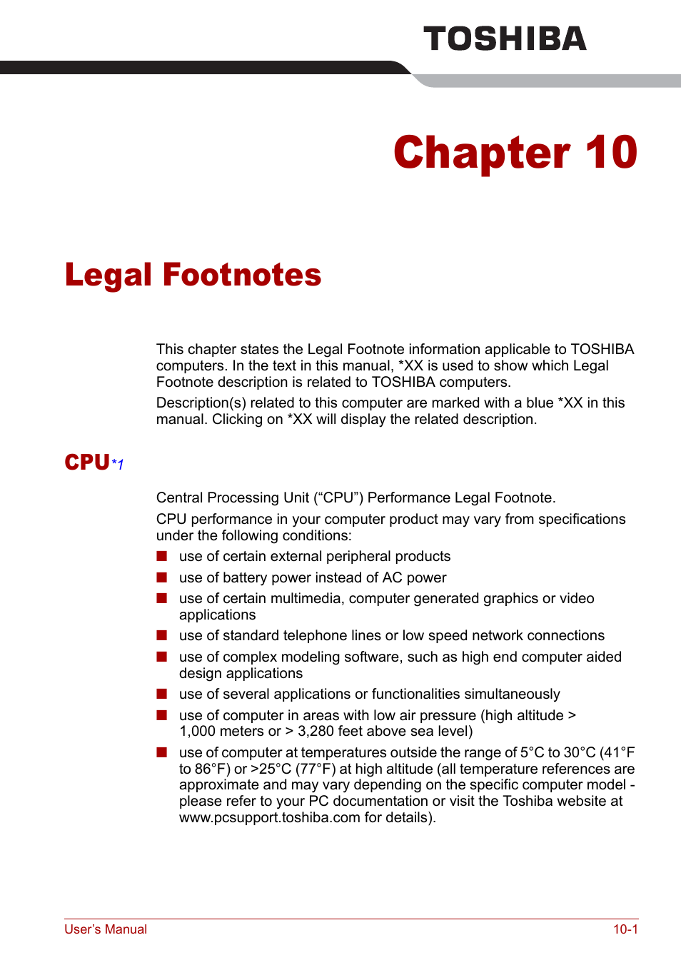 Chapter 10 - legal footnotes, Chapter 10, Legal footnotes | Secti, To the | Toshiba Satellite Pro A120 (PSAC0) User Manual | Page 169 / 220