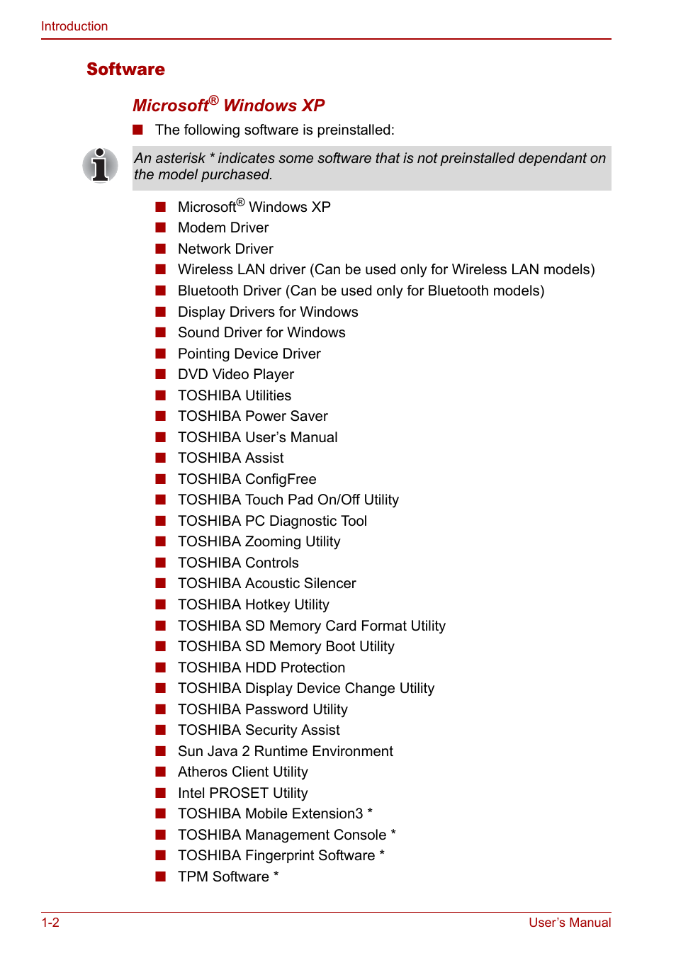 Software | Toshiba Satellite Pro A120 (PSAC0) User Manual | Page 18 / 220