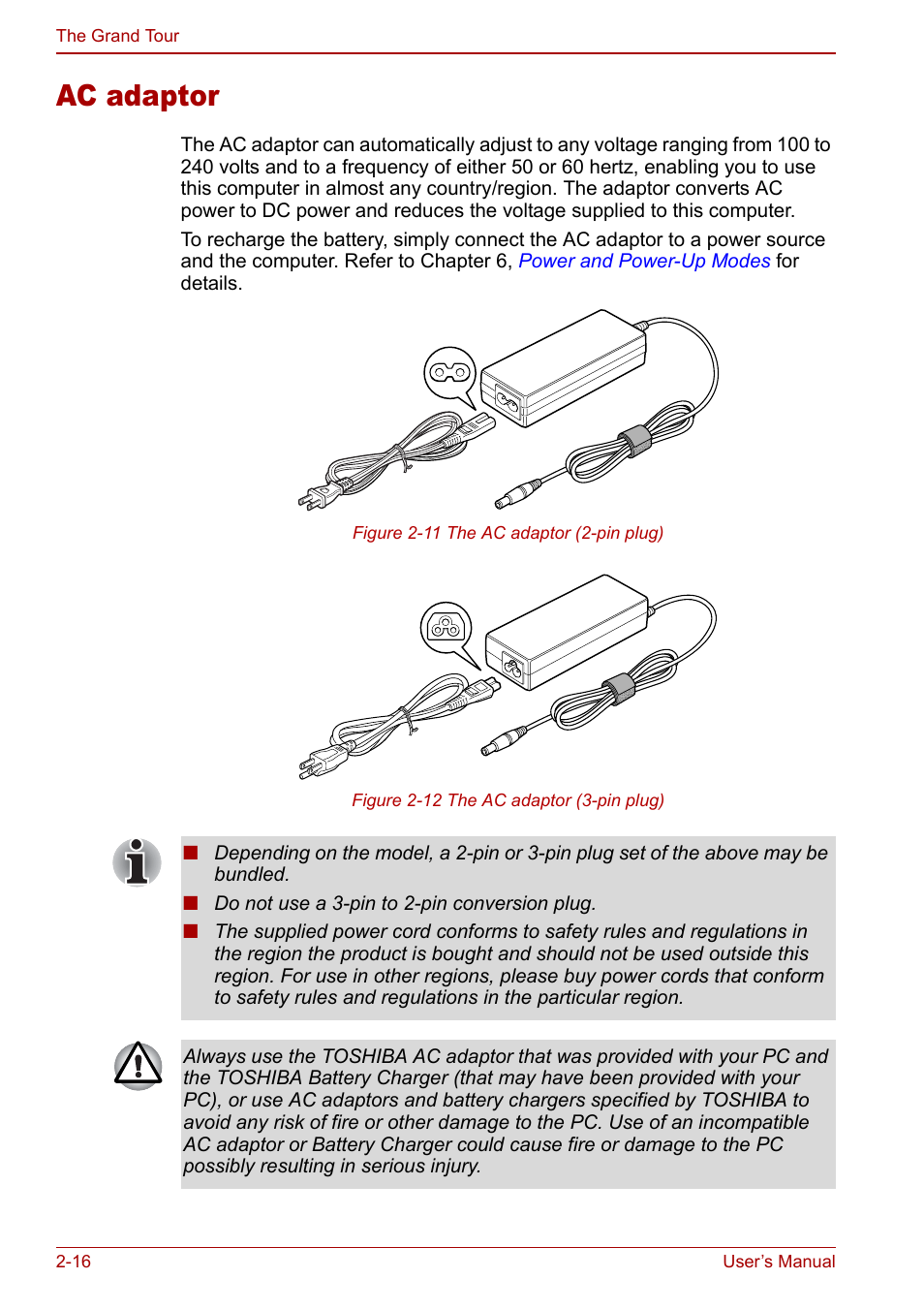 Ac adaptor, Ac adaptor -16, To the | Toshiba Satellite Pro A120 (PSAC0) User Manual | Page 48 / 220