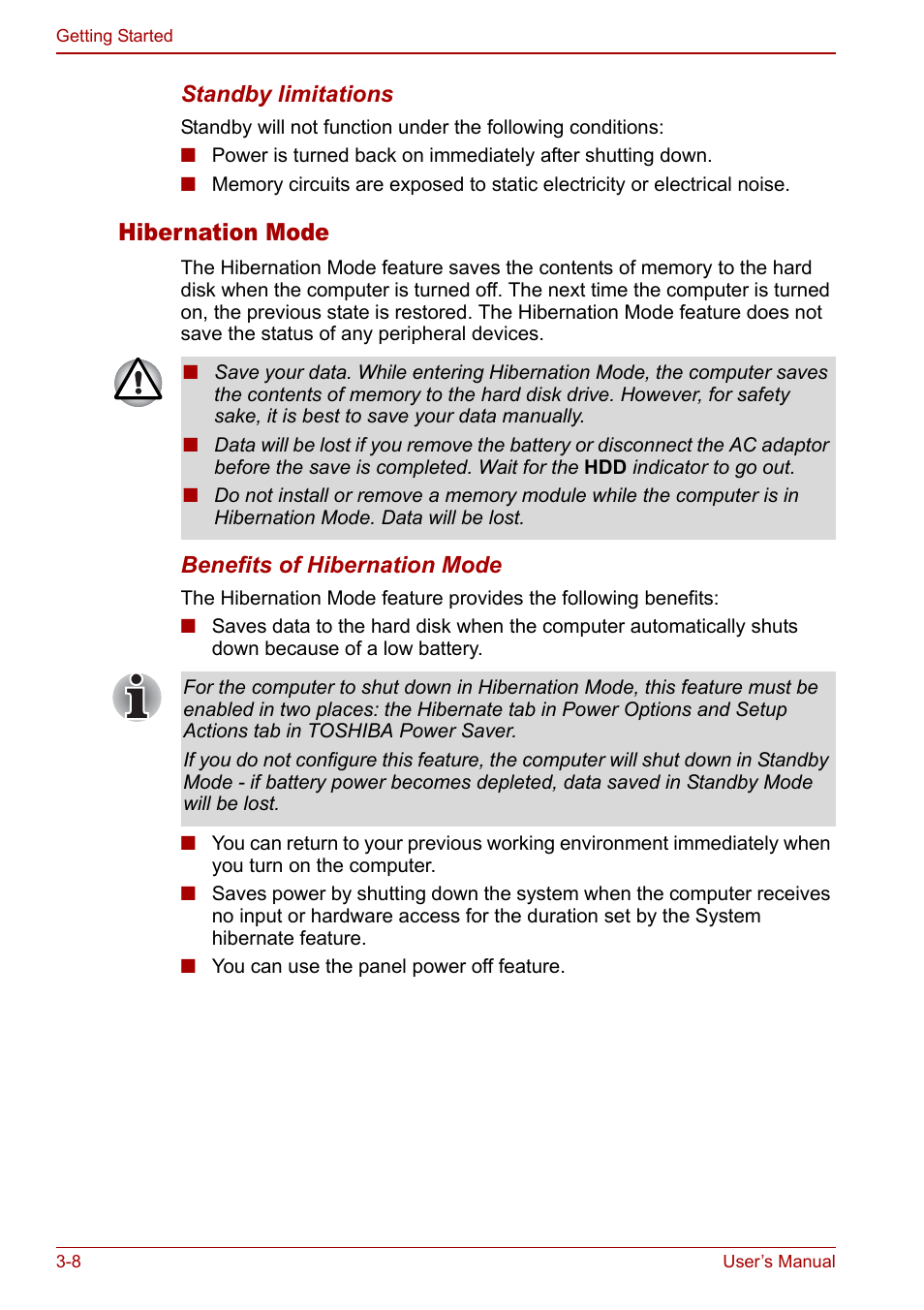 Hibernation mode | Toshiba Satellite Pro A120 (PSAC0) User Manual | Page 56 / 220