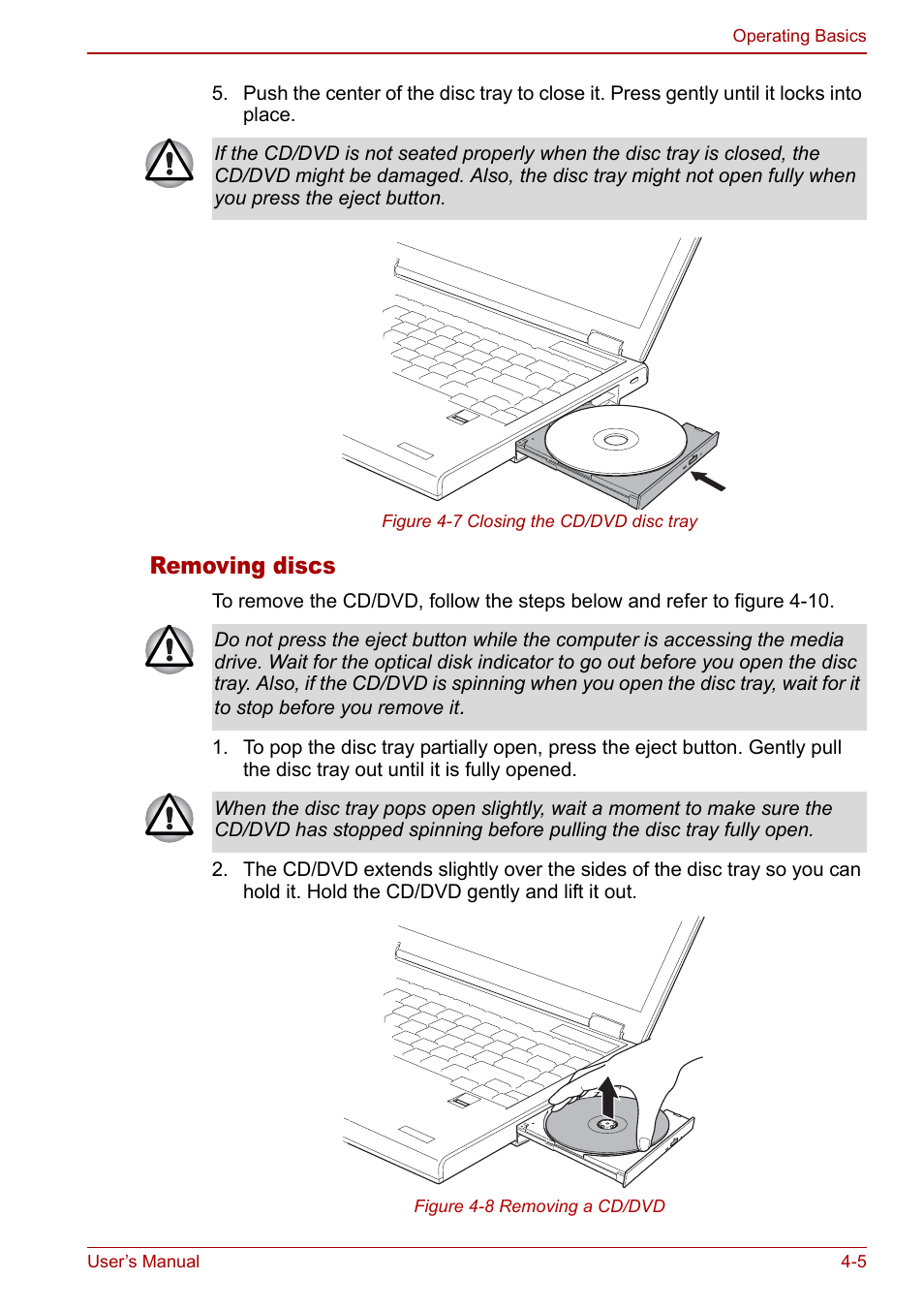 Removing discs | Toshiba Satellite Pro A120 (PSAC0) User Manual | Page 63 / 220