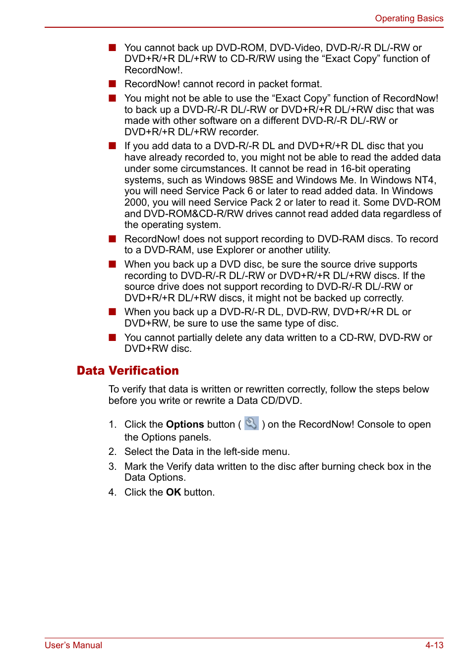 Data verification | Toshiba Satellite Pro A120 (PSAC0) User Manual | Page 71 / 220