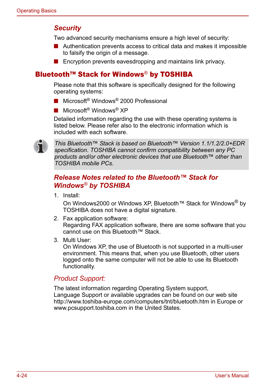 Bluetooth™ stack for windows, By toshiba | Toshiba Satellite Pro A120 (PSAC0) User Manual | Page 82 / 220