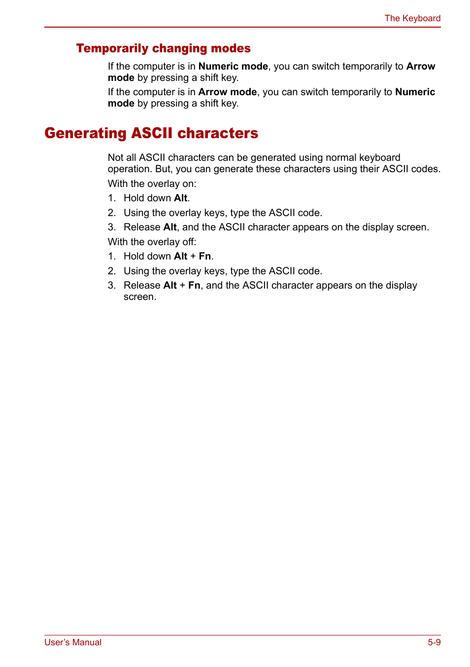 Generating ascii characters, Generating ascii characters -9 | Toshiba Satellite Pro A120 (PSAC0) User Manual | Page 99 / 220