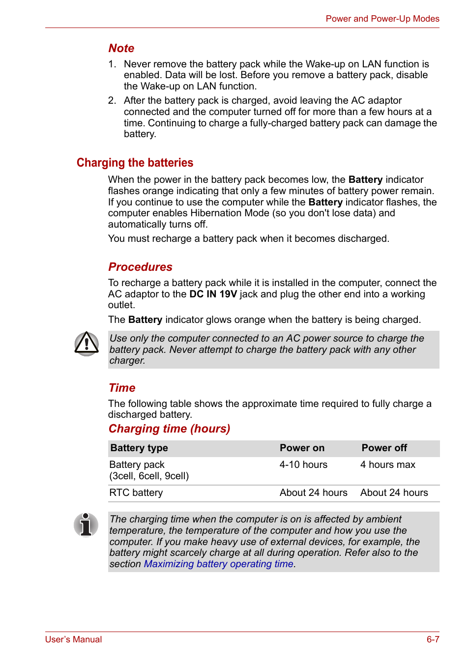 Charging the batteries | Toshiba Satellite A300D User Manual | Page 106 / 179