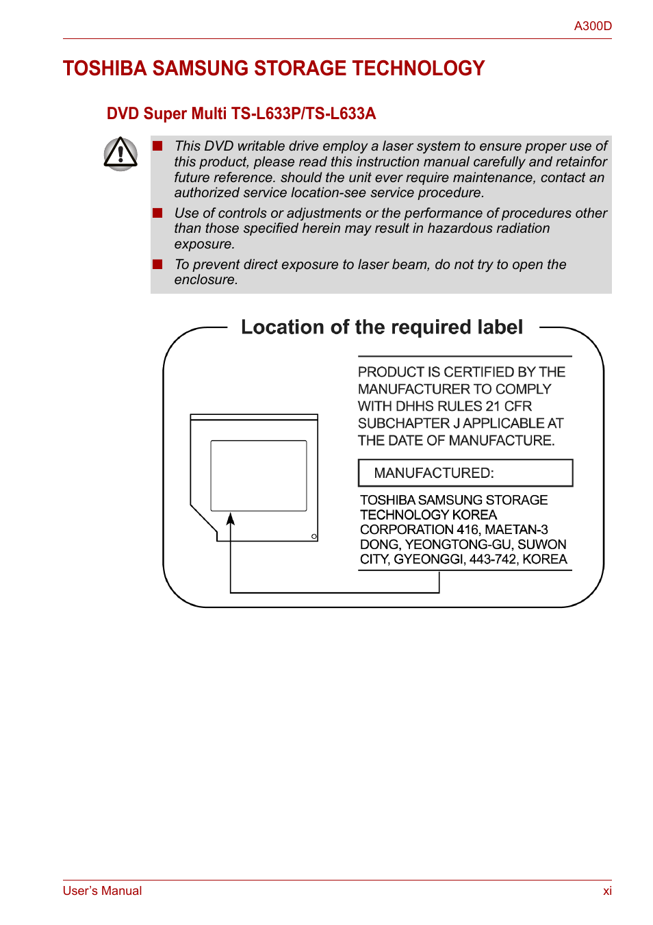 Toshiba samsung storage technology | Toshiba Satellite A300D User Manual | Page 11 / 179