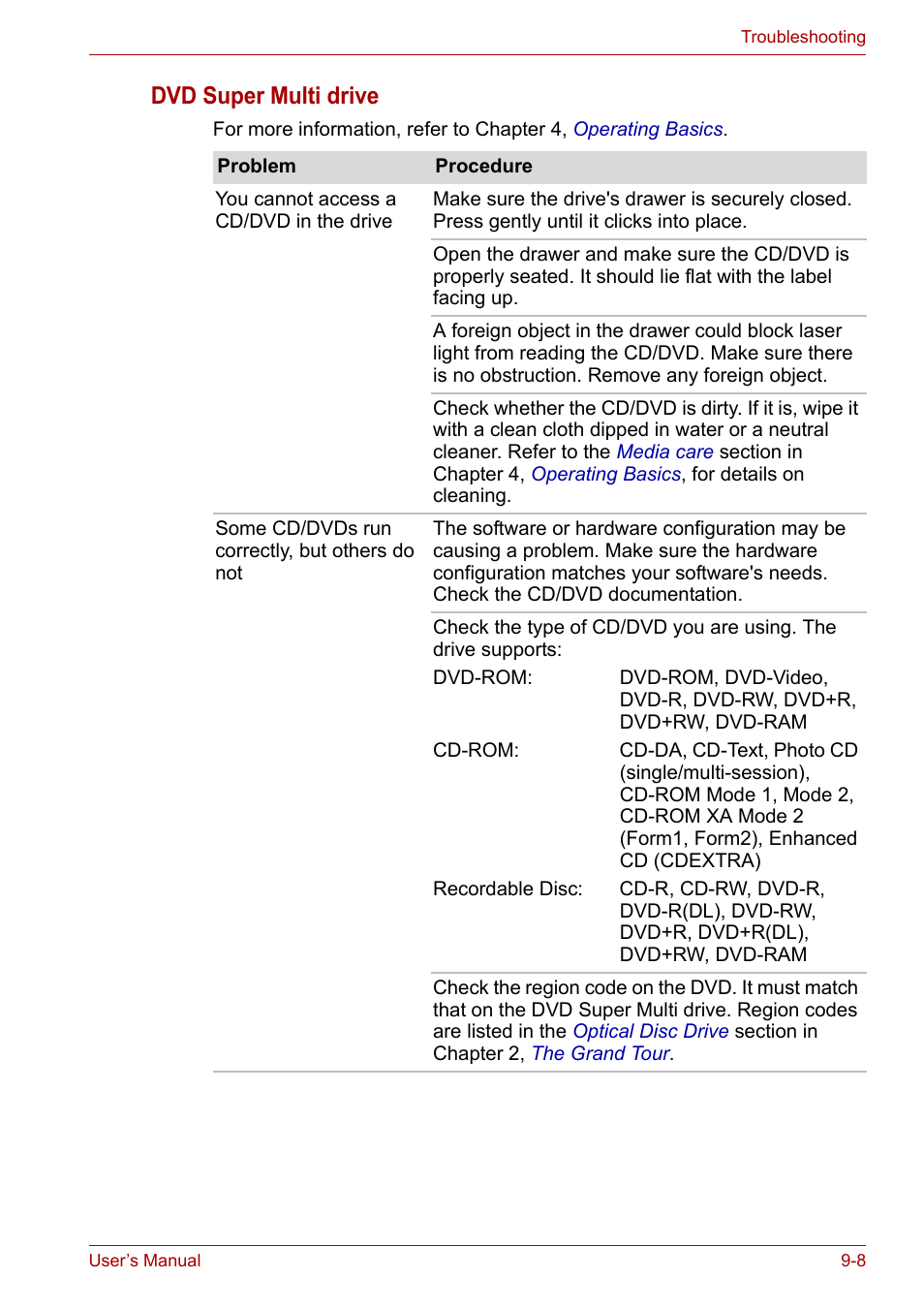 Dvd super multi drive | Toshiba Satellite A300D User Manual | Page 138 / 179