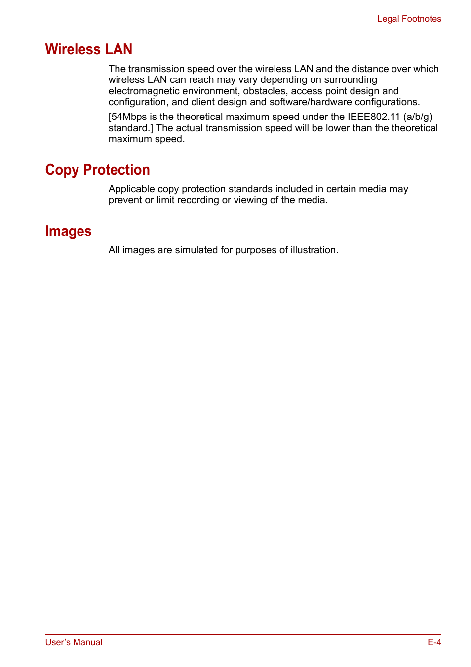 Wireless lan, Copy protection, Images | Toshiba Satellite A300D User Manual | Page 159 / 179