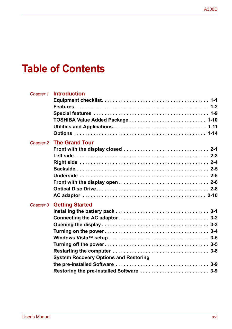 Toshiba Satellite A300D User Manual | Page 16 / 179