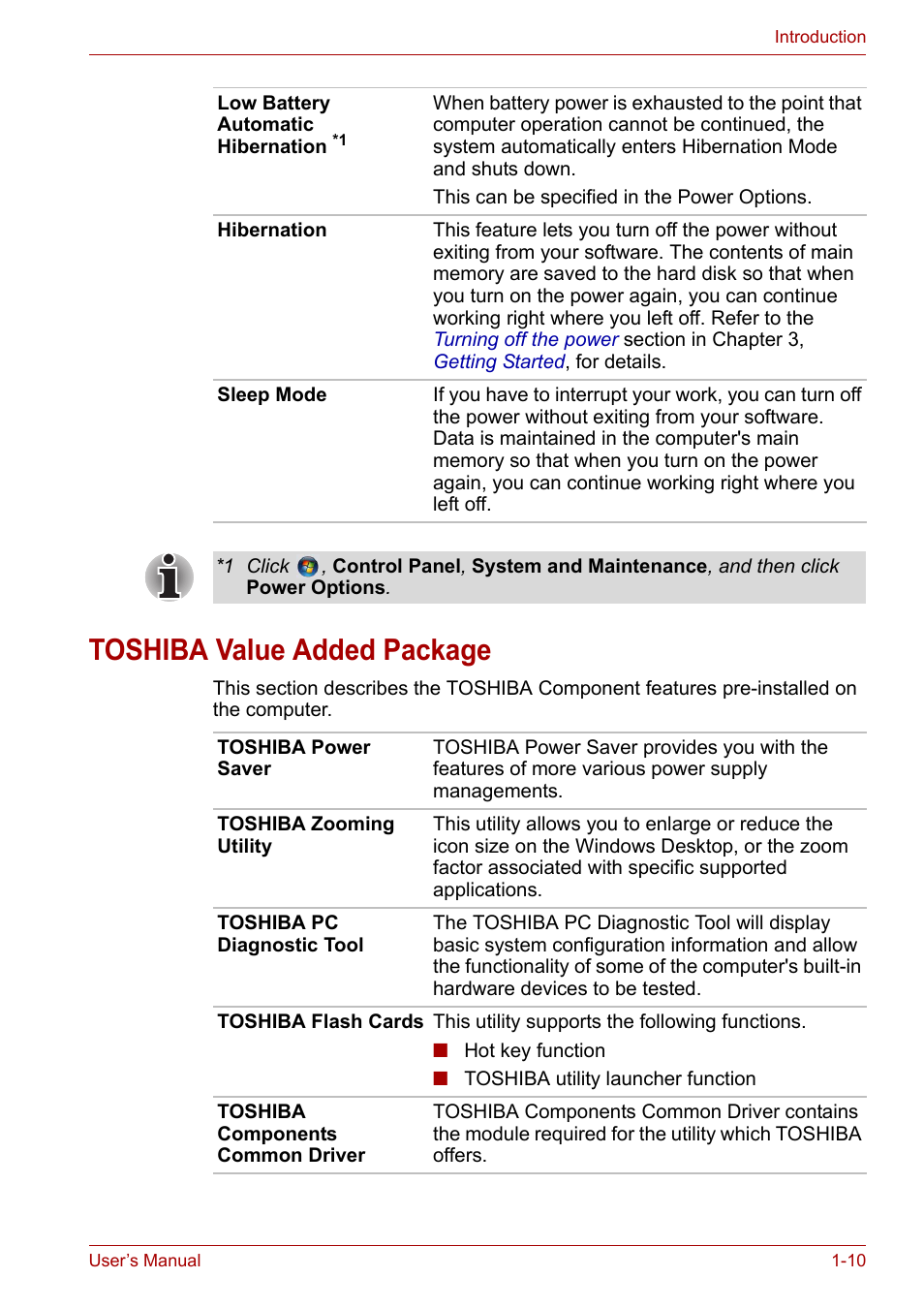 Toshiba value added package, Toshiba value added package -10 | Toshiba Satellite A300D User Manual | Page 31 / 179