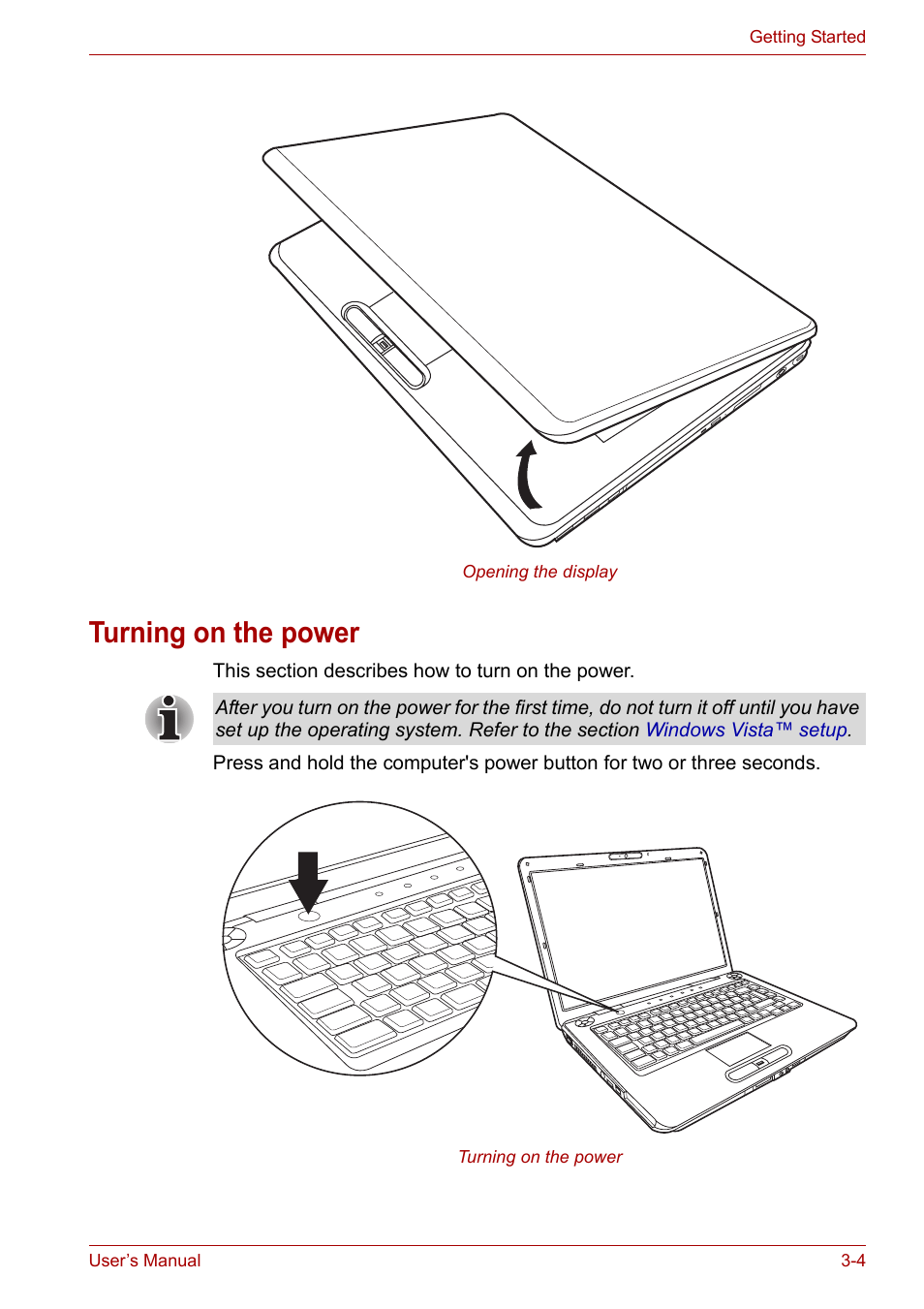 Turning on the power, Turning on the power -4 | Toshiba Satellite A300D User Manual | Page 49 / 179