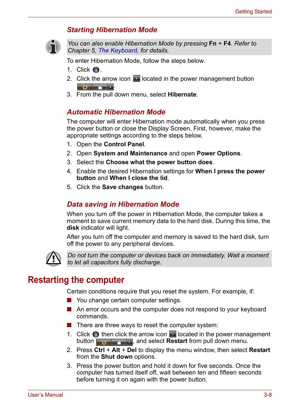 Restarting the computer, Restarting the computer -8 | Toshiba Satellite A300D User Manual | Page 53 / 179