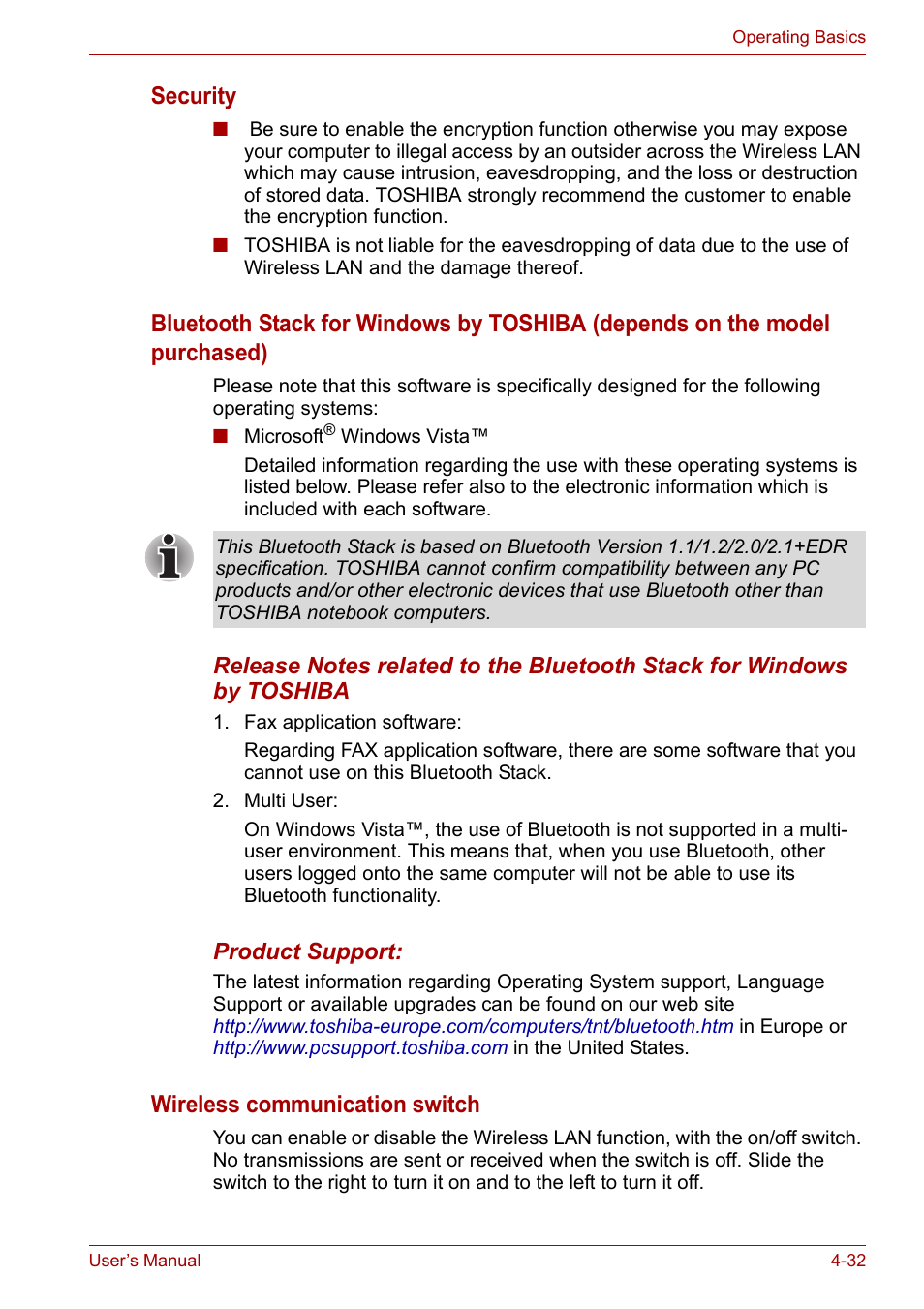 Security, Wireless communication switch | Toshiba Satellite A300D User Manual | Page 89 / 179