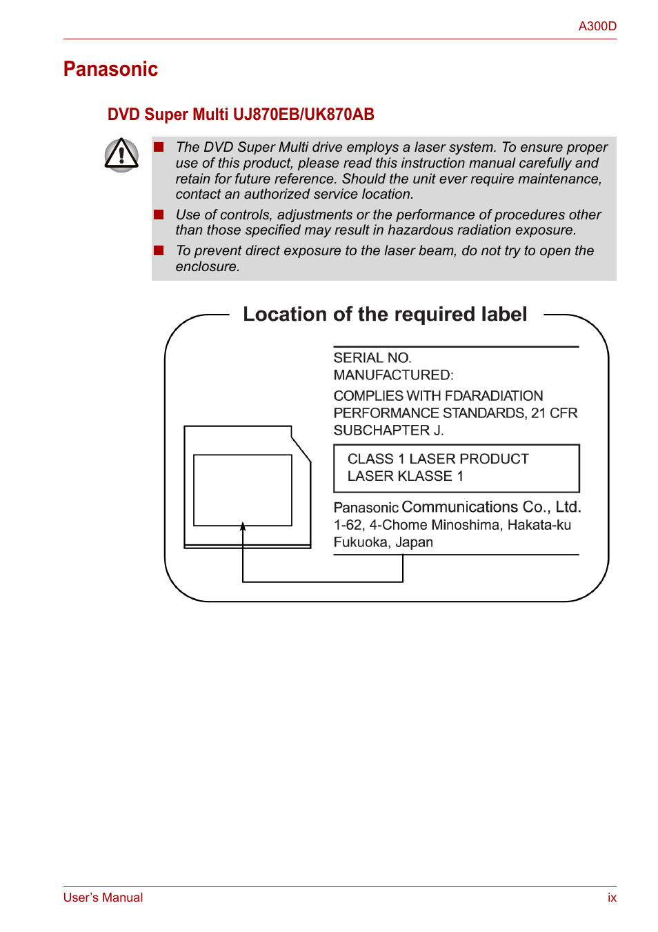 Panasonic | Toshiba Satellite A300D User Manual | Page 9 / 179