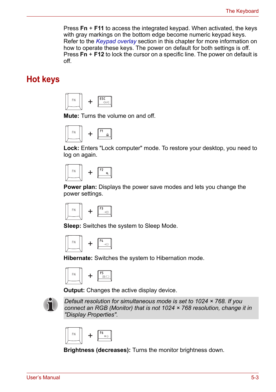 Hot keys, Hot keys -3 | Toshiba Satellite A300D User Manual | Page 95 / 179