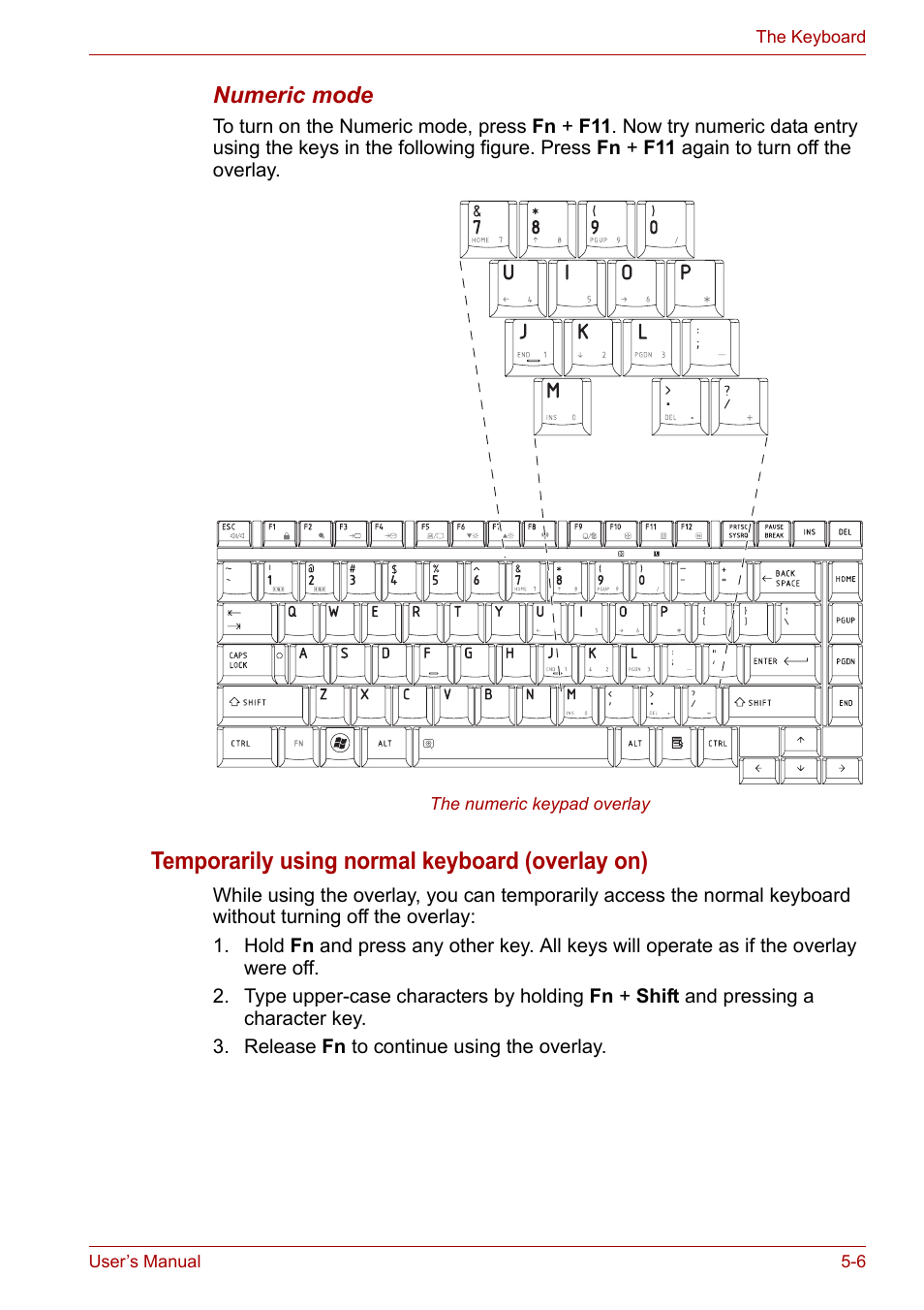 Temporarily using normal keyboard (overlay on) | Toshiba Satellite A300D User Manual | Page 98 / 179
