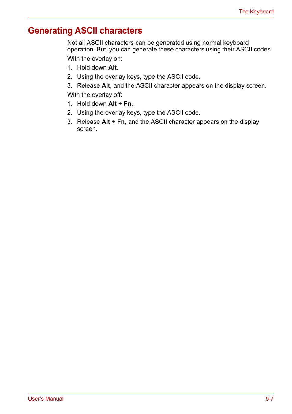 Generating ascii characters, Generating ascii characters -7 | Toshiba Satellite A300D User Manual | Page 99 / 179