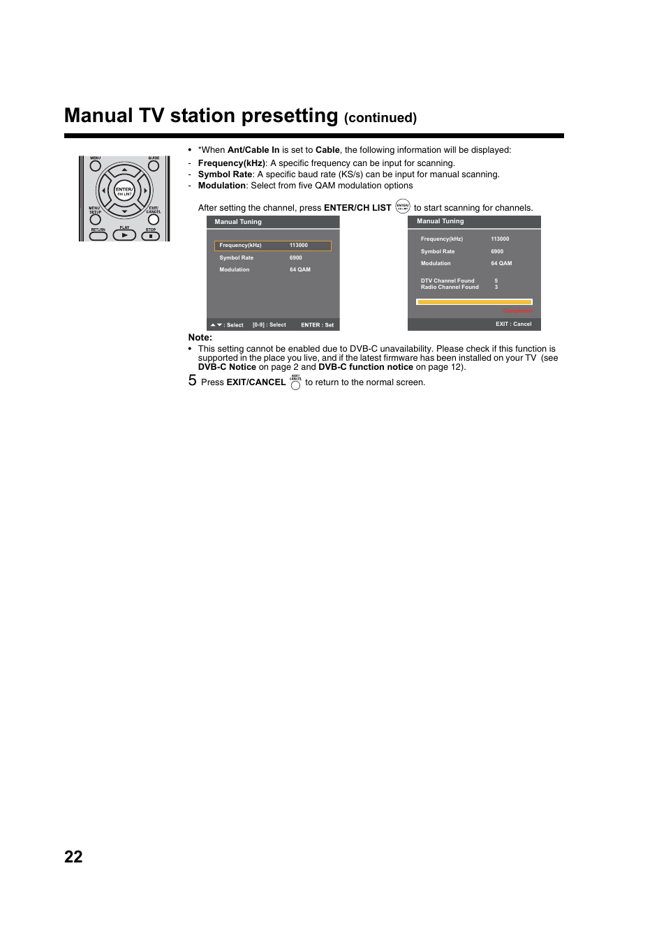 Manual tv station presetting, Continued) | Toshiba DV734 User Manual | Page 22 / 92