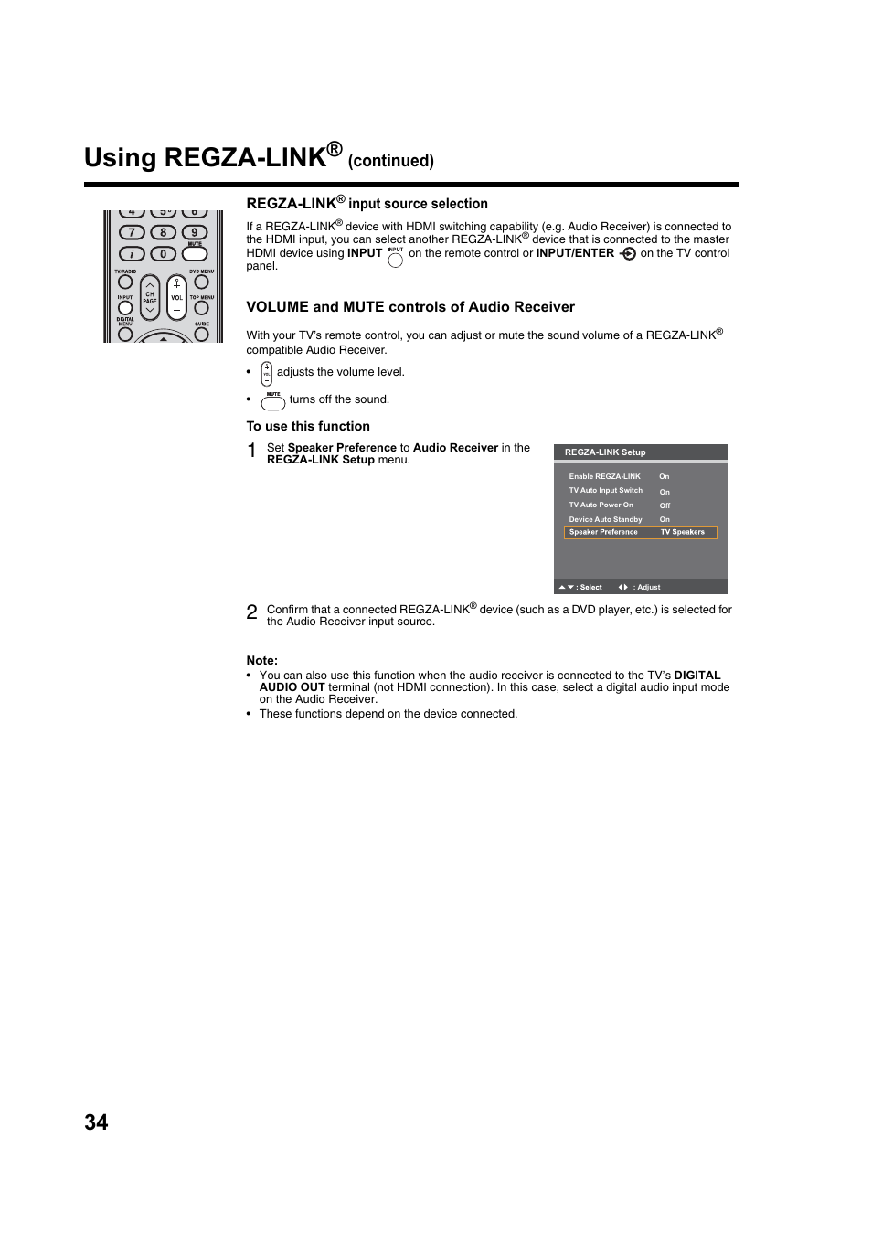 Es 37, Using regza-link, Continued) | Toshiba DV734 User Manual | Page 34 / 92