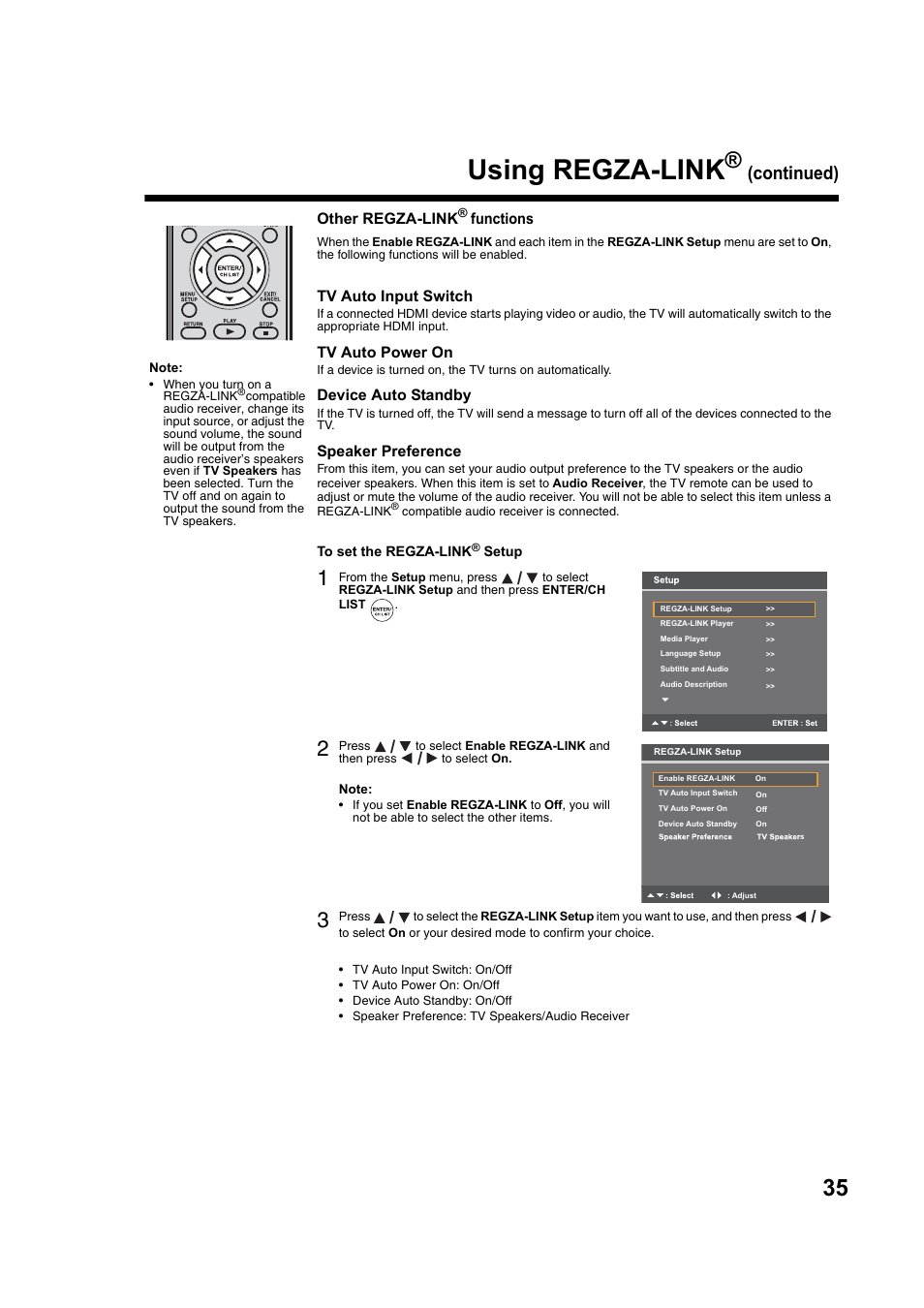 Using regza-link, Continued) | Toshiba DV734 User Manual | Page 35 / 92